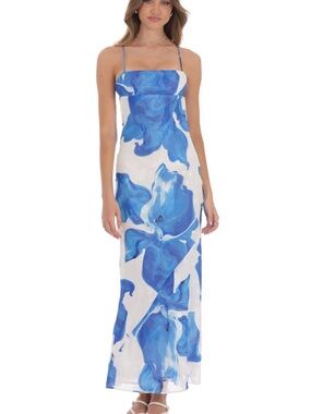 Blue Watercolor Maxi Slip Dress - Women